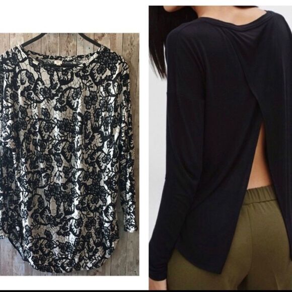 Wilfred Tops - Wilfred Rayon Lace Print La Rivière Long Sleeve w/Open Back Size S